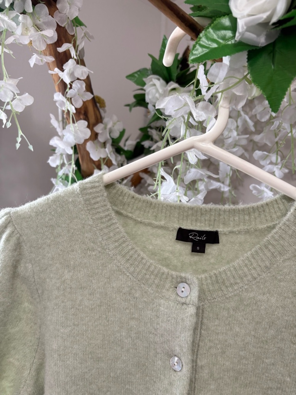 Rails Light Green Puff Sleeve Ruffle Cardigan - Picture 14 of 16